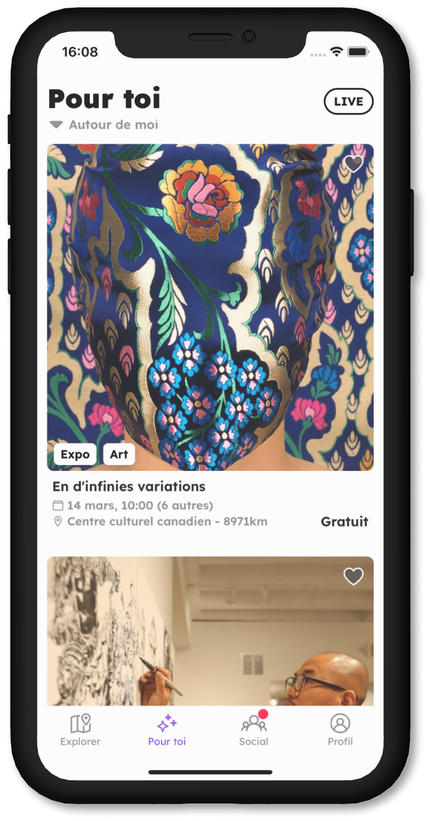 Écran de l'app Wander